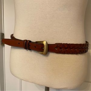TORINO BELT BROWN LEATHER WOVEN & SMOOTH USA GOLD TONE ITALY BUCKLE SIZE 38